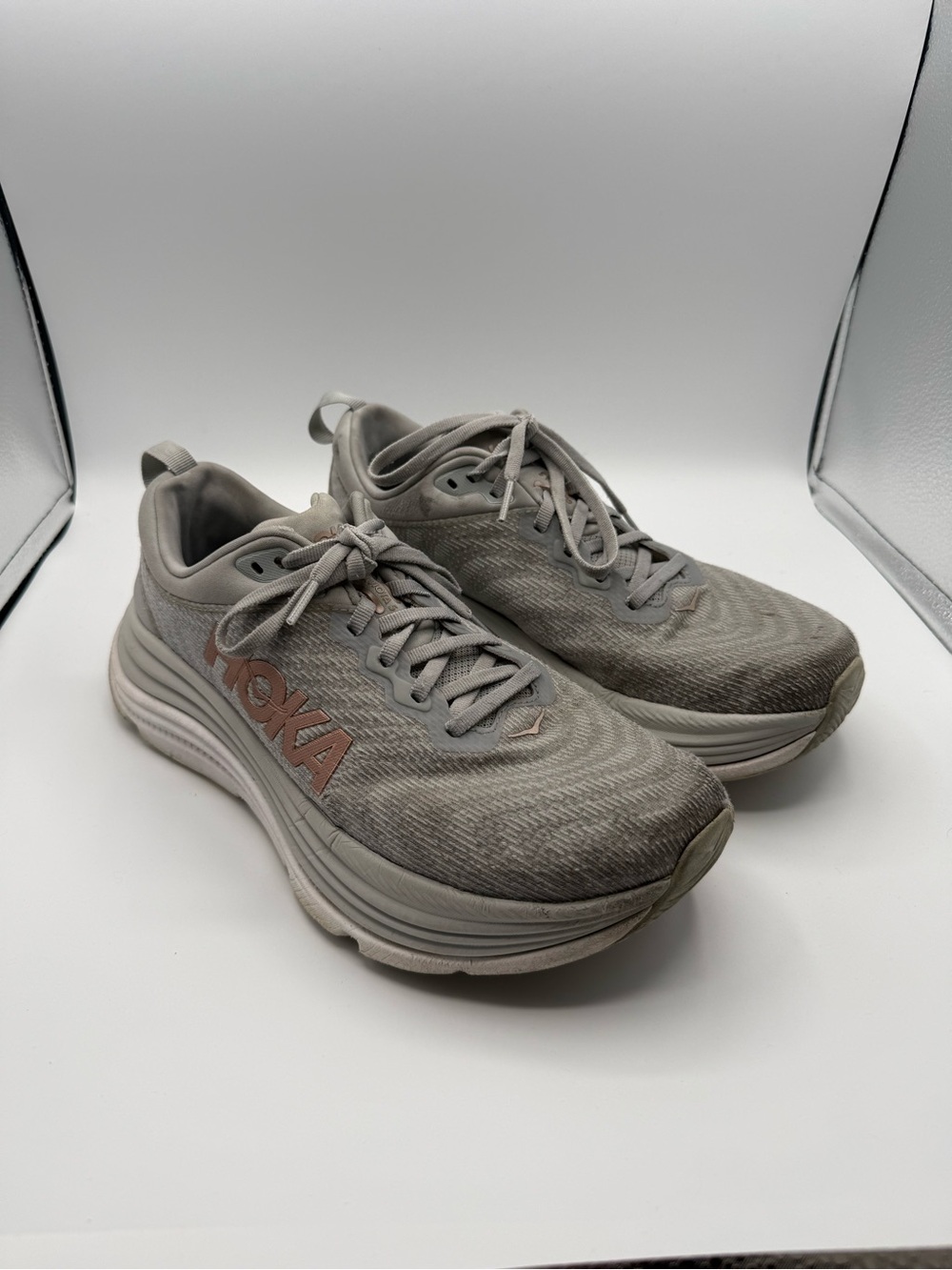 Hoka One One Gaviota 5 Running Shoes Womens 9B Harbor Mist Rose Gold Gray